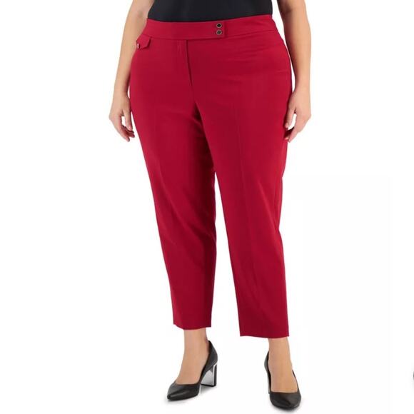 Calvin Klein Plus Size Tab Front Straight Trousers Mid Rise Red Dress Pants NWT - Picture 1 of 7